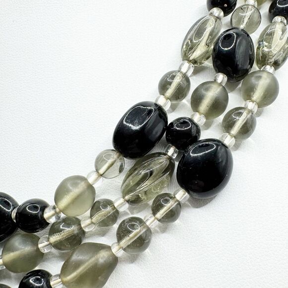 Vintage Germany Black Gray Glass Bead Collar Necklace 3 Strand Satin Glass 17” - Picture 12 of 13